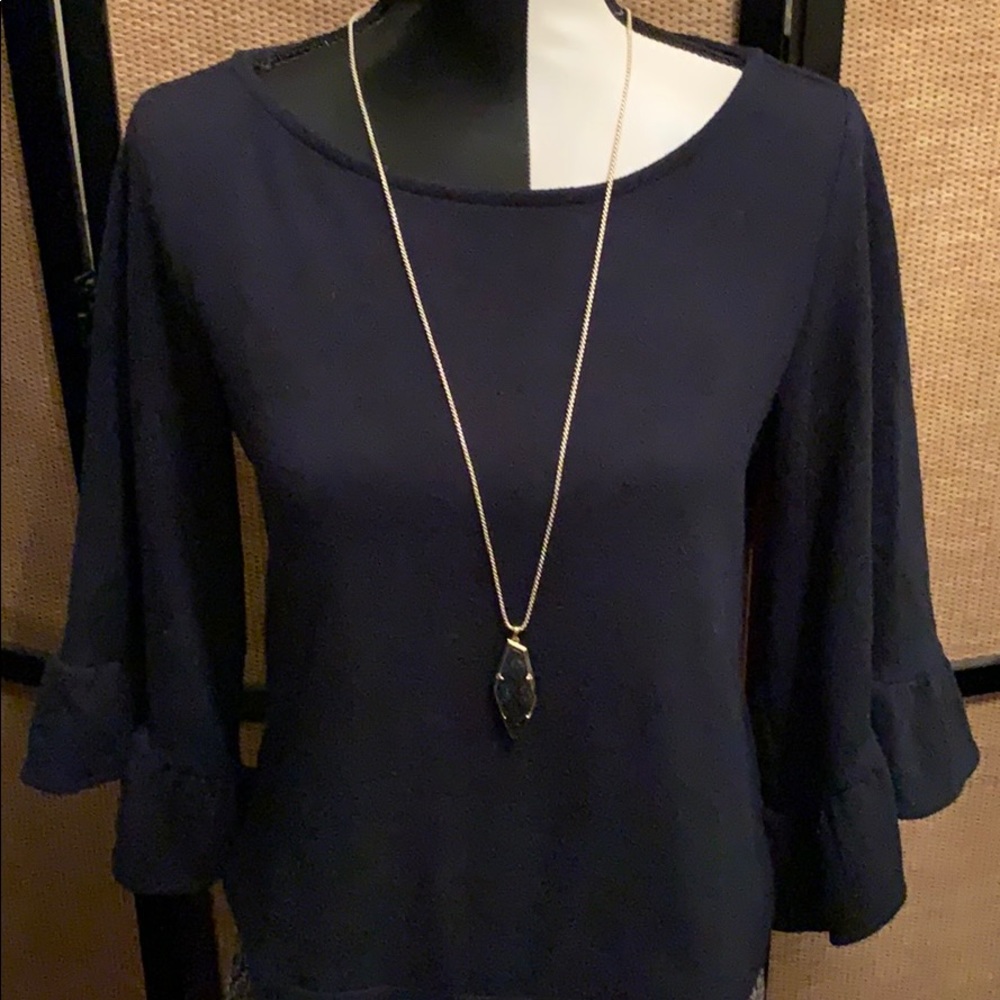 Navy top with flutter sleeves